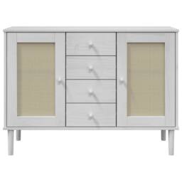 Berkfield Home Sideboard SENJA Rattan Look White 112x40x80 cm Solid Wood Pine - Size: 112 x 40 x 80 cm - thumbnail 5