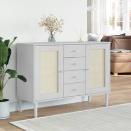 Berkfield Home Sideboard SENJA Rattan Look White 112x40x80 cm Solid Wood Pine - Size: 112 x 40 x 80 cm - thumbnail 2