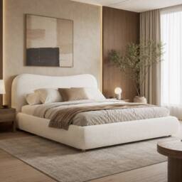 ModernLuxe Boucle upholstered ottoman bed frame with curved headboard in White - Size: King - thumbnail 5