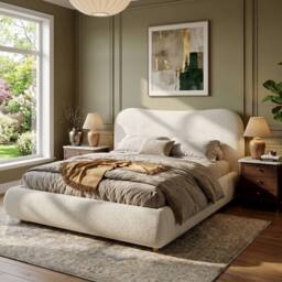 ModernLuxe Boucle upholstered ottoman bed frame with curved headboard in White - Size: King - thumbnail 3