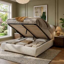 ModernLuxe Boucle upholstered ottoman bed frame with curved headboard in White - Size: King - thumbnail 4