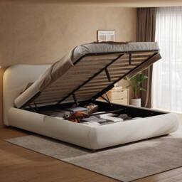 ModernLuxe Boucle upholstered ottoman bed frame with curved headboard in White - Size: King - thumbnail 2