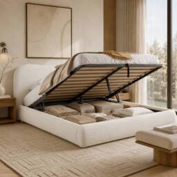 ModernLuxe Boucle upholstered ottoman bed frame with curved headboard in White - Size: King - thumbnail 6