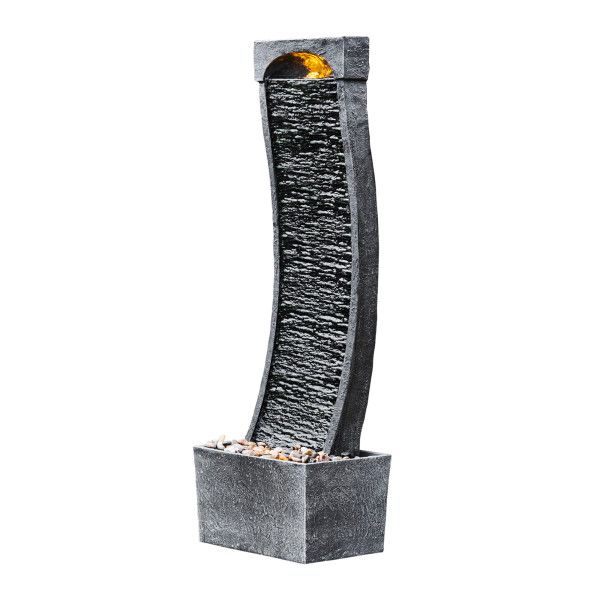 Teamson Home Large Outdoor Curved Water Feature, Modern Waterfall Effect with LED Lights, Grey - image 1