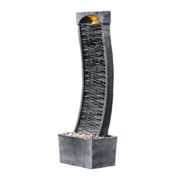 Teamson Home Large Outdoor Curved Water Feature, Modern Waterfall Effect with LED Lights, Grey - thumbnail 1
