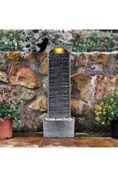 Teamson Home Large Outdoor Curved Water Feature, Modern Waterfall Effect with LED Lights, Grey - thumbnail 4