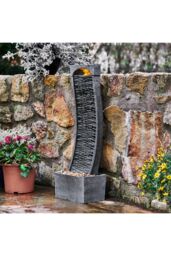 Teamson Home Large Outdoor Curved Water Feature, Modern Waterfall Effect with LED Lights, Grey - thumbnail 3