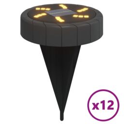 Berkfield Home Solar Ground Lights with Ground Spikes Outdoor 12 pcs Warm White in Black - thumbnail 2