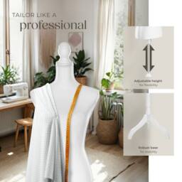 tectake Tailors Dummy - Female Mannequin Torso With Wooden Stand in White - Size: Medium - thumbnail 4