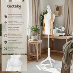 tectake Tailors Dummy - Female Mannequin Torso With Wooden Stand in White - Size: Medium - thumbnail 2