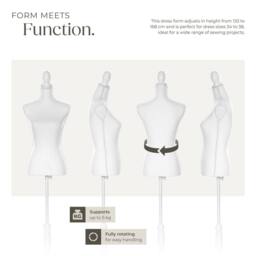 tectake Tailors Dummy - Female Mannequin Torso With Wooden Stand in White - Size: Medium - thumbnail 5