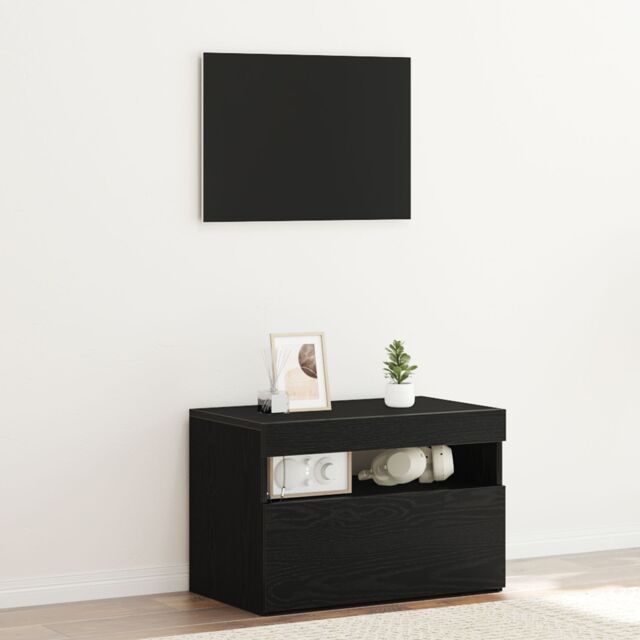 Berkfield Home Bedside Cabinet with LED Lights Black Oak 60x35x40 cm Engineered Wood - Size: 60 x 35 x 40 cm - image 1