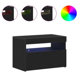 Berkfield Home Bedside Cabinet with LED Lights Black Oak 60x35x40 cm Engineered Wood - Size: 60 x 35 x 40 cm - thumbnail 4