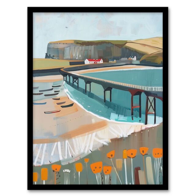 "Artery8 Abstract Painting Hunt Cliff Saltburn Yorkshire Framed Art Print - Size: W12"" x H16""" - image 1
