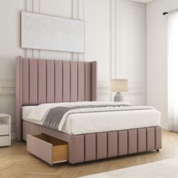 "BSSPOKE Zoe Divan Bed Set Plush Velvet 54"" Headboard & 2 Drawers & Mattress in Pink - Size: Double" - thumbnail 1