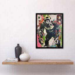Artery8 Standing Gorilla Street Graffiti Artwork Modern Framed Art Print - Size: A4 - thumbnail 4