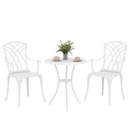 OUTSUNNY 3 PCs Garden Bistro Set Outdoor Garden Furniture Set w/ Umbrella Hole in White - thumbnail 2