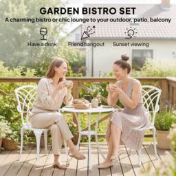 OUTSUNNY 3 PCs Garden Bistro Set Outdoor Garden Furniture Set w/ Umbrella Hole in White - thumbnail 4
