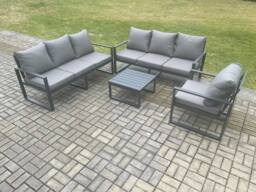 Fimous Aluminium 7 Seater Outdoor Garden Furniture Lounge Sofa Set with Square Coffee Table Chair Dark Grey - thumbnail 2