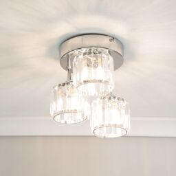ValueLights Beth Chrome 3 Way Clear Glass Drop Ceiling Light in Silver - thumbnail 1