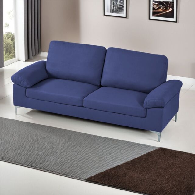 KOSY KOALA Modern Two Seater Sofa Blue Fabric with Chrome Feet - Comfortable Couch with Cushion for Living Room, Bedroom or Office - image 1