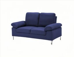 KOSY KOALA Modern Two Seater Sofa Blue Fabric with Chrome Feet - Comfortable Couch with Cushion for Living Room, Bedroom or Office - thumbnail 2