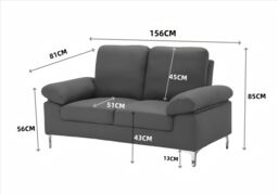 KOSY KOALA Modern Two Seater Sofa Blue Fabric with Chrome Feet - Comfortable Couch with Cushion for Living Room, Bedroom or Office - thumbnail 3