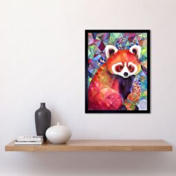 "Artery8 Wall Art Print Red Panda Polygon Pattern Folk Art Framed in Black - Size: W12"" x H16""" - thumbnail 2
