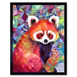 "Artery8 Wall Art Print Red Panda Polygon Pattern Folk Art Framed in Black - Size: W12"" x H16""" - thumbnail 1