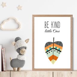 ARTZE Be Kind Leaf Tribal Quote Framed Print SIZE: A3 with Oak Frame in Bright Blue - Size: A4 - thumbnail 2