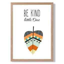 ARTZE Be Kind Leaf Tribal Quote Framed Print SIZE: A3 with Oak Frame in Bright Blue - Size: A4