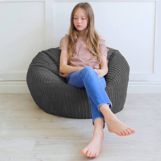 rucomfy Beanbags rucomfy Indoor Classic Kids Bean Bag Chair - Jumbo Cord Slouchbag in Grey - image 1