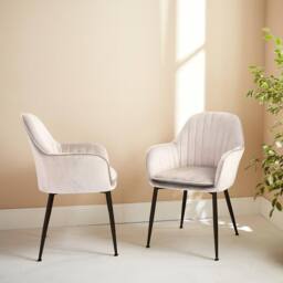 sweeek Pair of accent velvet armchairs with metal legs in White