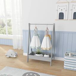 EONLION Wooden Hanging Dress Up Clothes Rail Rack in Grey - thumbnail 3