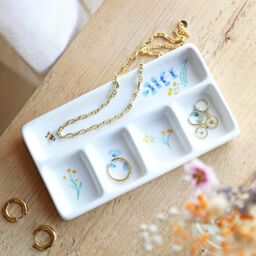 Lisa Angel Women's Cornflower Blue & Yellow Floral Bee Ceramic Trinket Tray in White - thumbnail 2