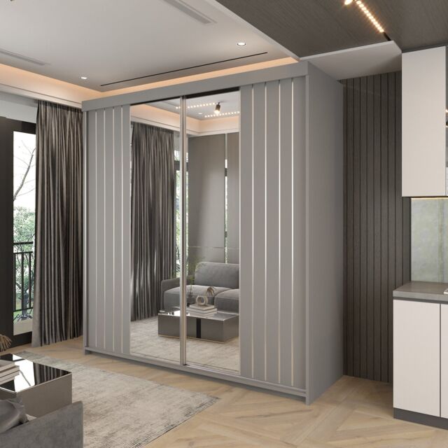 Sliding Wardrobes 4U Monali Sliding Door Wardrobe 200cm X 217cm in Grey - Size: 200 cm X 217 cm - image 1
