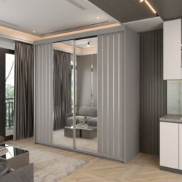 Sliding Wardrobes 4U Monali Sliding Door Wardrobe 200cm X 217cm in Grey - Size: 200 cm X 217 cm - thumbnail 1