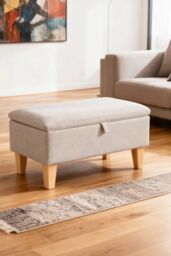 Living and Home 71cm W Rectangle Storage Ottoman Footstool in Beige - thumbnail 2