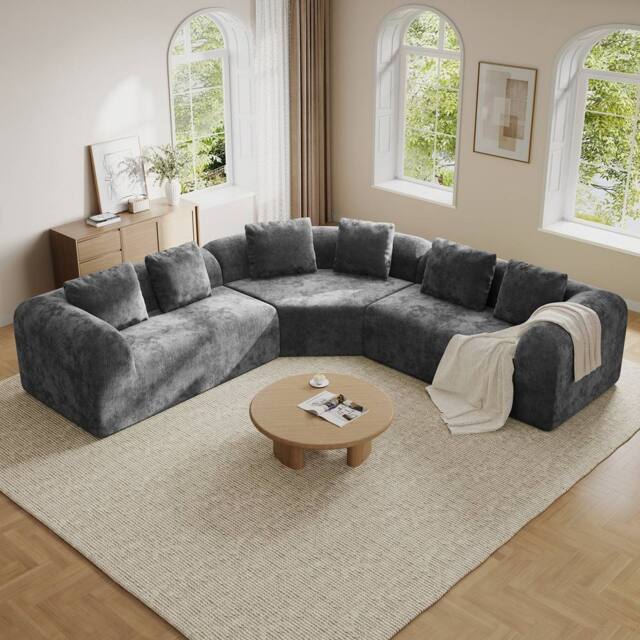 Dprodo Modular Sectional Large L-Shaped Chenille Corner Sofa in Grey - Size: 3 Pack - image 1