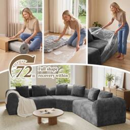Dprodo Modular Sectional Large L-Shaped Chenille Corner Sofa in Grey - Size: 3 Pack - thumbnail 6