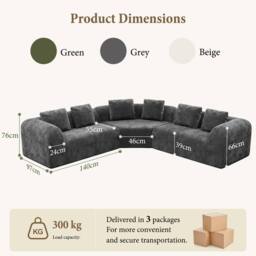Dprodo Modular Sectional Large L-Shaped Chenille Corner Sofa in Grey - Size: 3 Pack - thumbnail 3