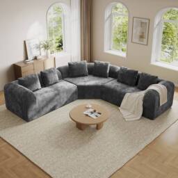 Dprodo Modular Sectional Large L-Shaped Chenille Corner Sofa in Grey - Size: 3 Pack - thumbnail 1