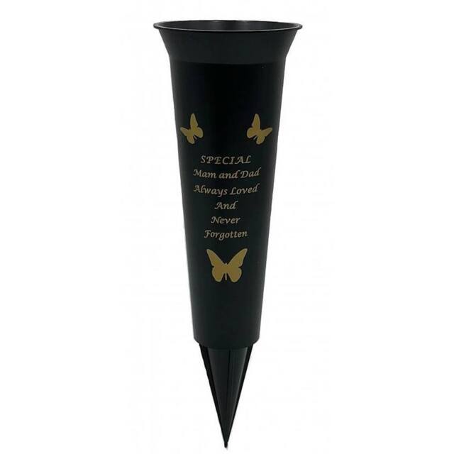 David Fischhoff Memorial Grave Plastic Spike Vase - Mam & Dad in Black - image 1