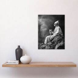"Artery8 Cat Lover Pope Sunglasses Black White Surreal Wall Art Print in Grey - Size: W18"" x H24""" - thumbnail 4