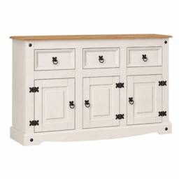 Hinsinc White Mexican Style 3 Door 3 Drawer Pine Sideboard - Size: 0.6m2 - thumbnail 1