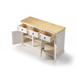 Hinsinc White Mexican Style 3 Door 3 Drawer Pine Sideboard - Size: 0.6m2 - thumbnail 3