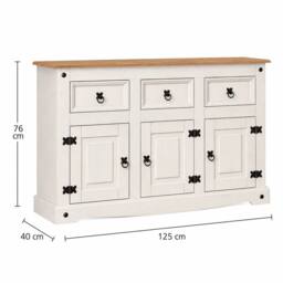 Hinsinc White Mexican Style 3 Door 3 Drawer Pine Sideboard - Size: 0.6m2 - thumbnail 2