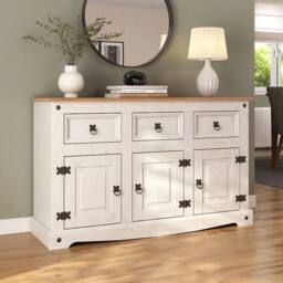 Hinsinc White Mexican Style 3 Door 3 Drawer Pine Sideboard - Size: 0.6m2 - thumbnail 5