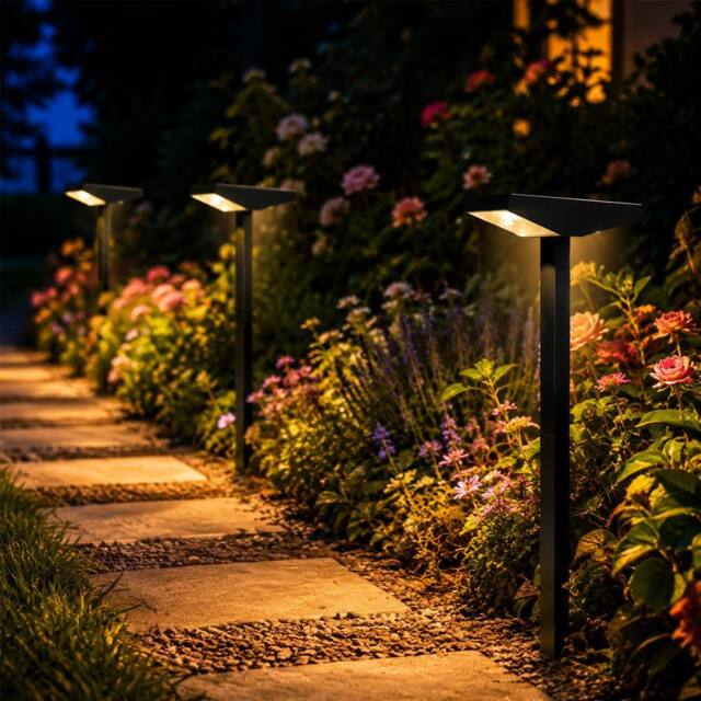 INMTFEI 4 Pack Solar Pathway Lights Waterproof Garden Stake Lights in Black - image 1