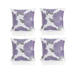 Luxury Living Poppy Chenille Cushions Set of 4 - Luxurious Floral Design, Thick Jacquard Fabric, Easy-Care with Wide Zip - Size: 45 cm x 45 cm